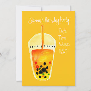 Cute bubble tea girls birthday party invitation