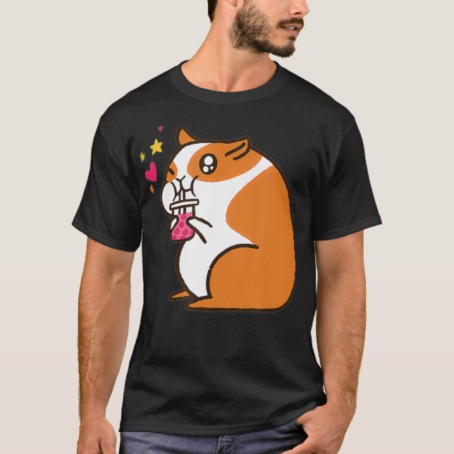 Cute Bubble Tea Hamster Drinks Boba Animals T-Shirt (Front)