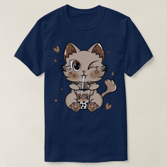 Cute Bubble Tea Kawaii Cat amel Tapioca T-Shirt (Design Front)