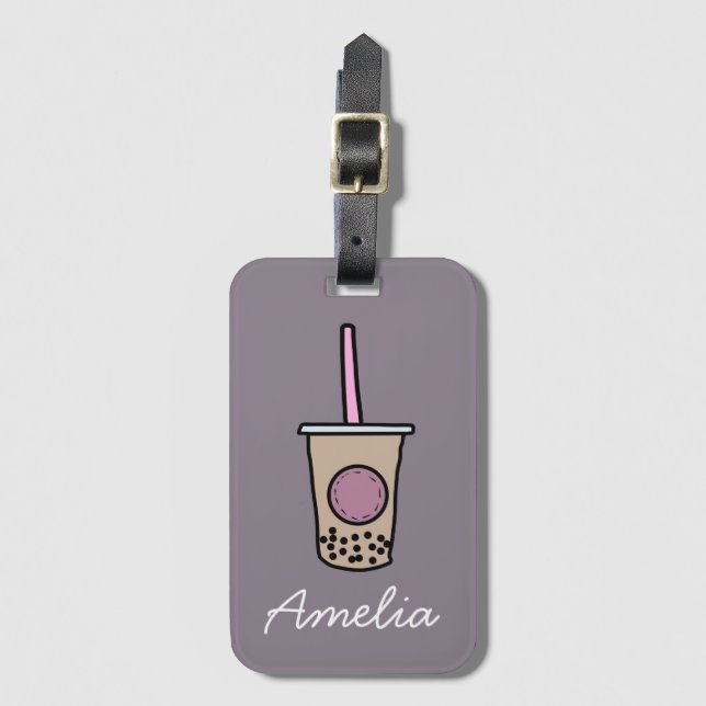 Cute bubble tea luggage tag (Front Vertical)