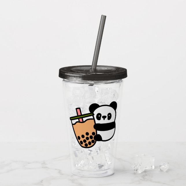 Cute Bubble Tea & Panda Bear Acrylic Tumbler (Back Ice)