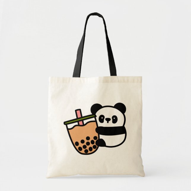 Cute Bubble Tea & Panda Bear Tote Bag (Front)