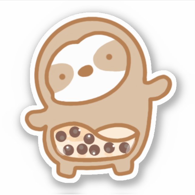 Cute Bubble Tea Sloth Vinyl Sticker (Front)