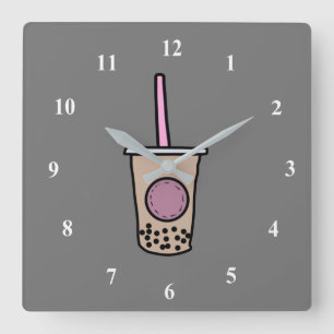 Cute bubble tea square wall clock