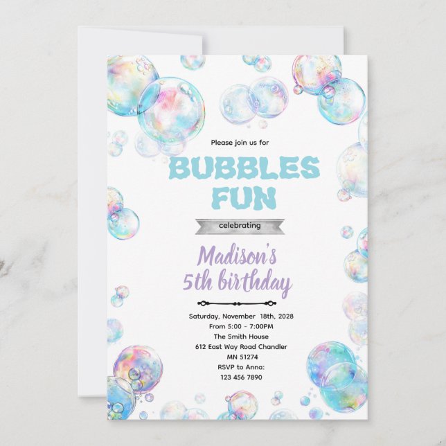 Cute bubble theme party invitation (Front)