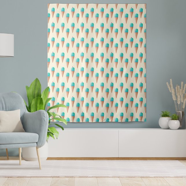 Cute Bubblegum Blue Ice Cream Cone Pattern Tapestry (Bubblegum Blue Ice Cream Pattern Tapestry)