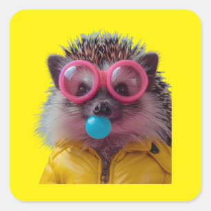 Cute Bubblegum Hedgehog Be Kind Yellow Square Stic Sticker