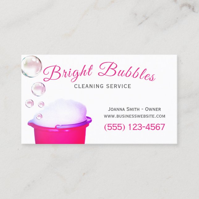 Cute Bubbles Bucket Cleaning Housecleaning Service Business Card (Front)