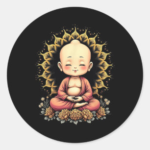 Cute Buddha By Meditating Peaceful Yoga Design _2  Classic Round Sticker