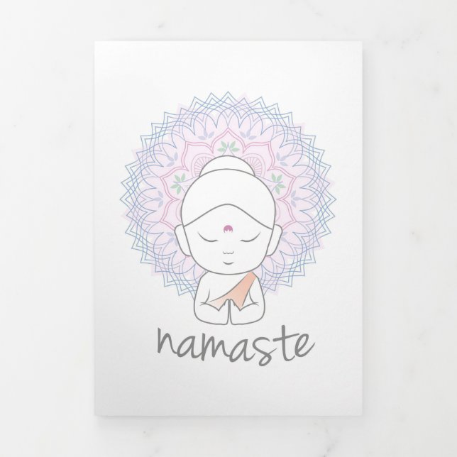 Cute Buddha Saying Namaste Tri-Fold Holiday Card (Cover)