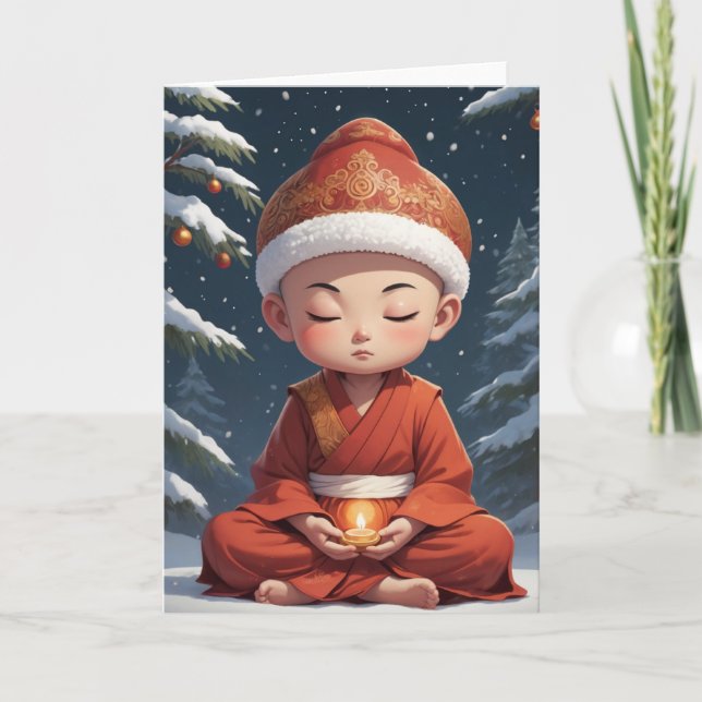 Cute Buddhist Christmas Anime Holiday Card (Front)