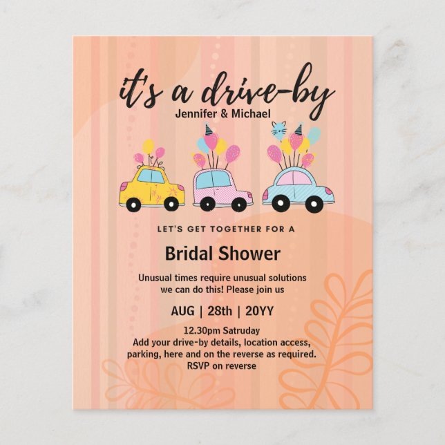 Cute BUDGET Drive-By Bridal Shower Invitations (Front)