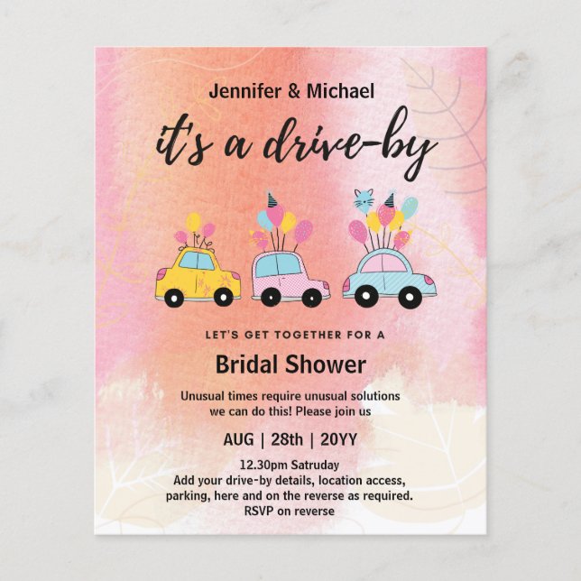 Cute BUDGET Drive-By Bridal Shower Invitations (Front)