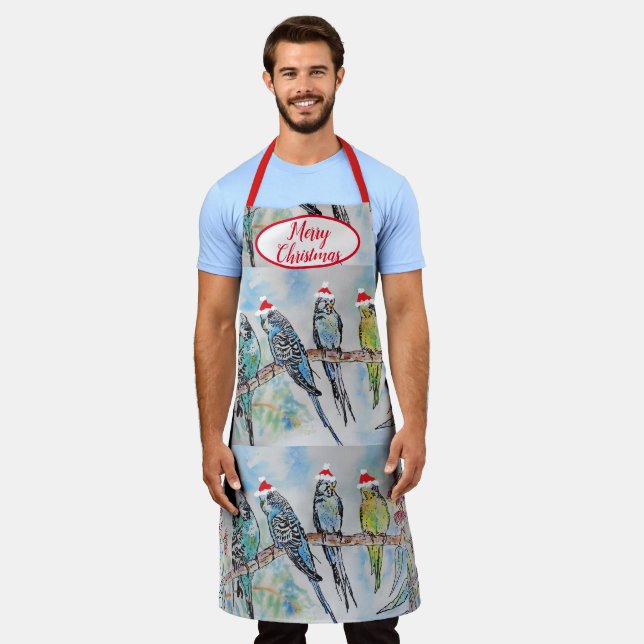 Cute Budgie Budgies Bird Birds Christmas Apron (Worn)