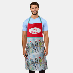 Cute Budgie Budgies Bird Birds Christmas Red Apron