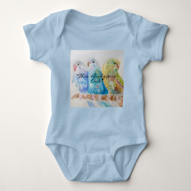 Cute Budgie First Birthday Pastel Bird Baby Birds Baby Bodysuit (Front)