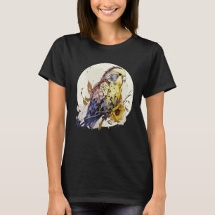 Cute Budgie Parakeet Sunflower Floral Bird T-Shirt
