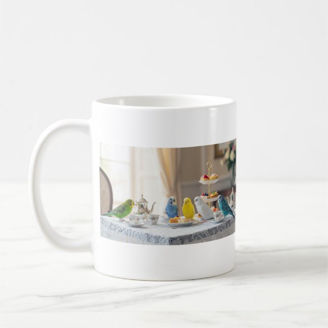 Cute Budgies High Tea Party Parakeet Lover Gift  Coffee Mug (Left)