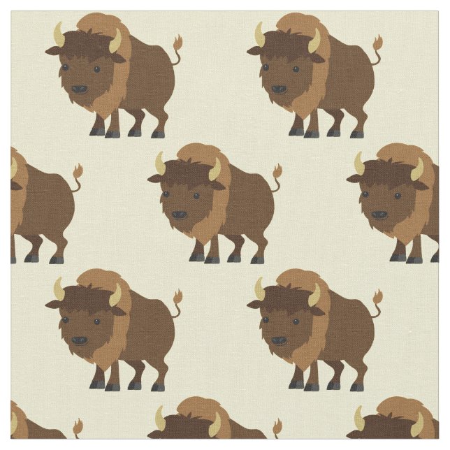 Cute Buffalo Bison Cartoon Kids Fabric (Close Up)