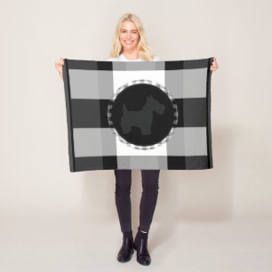 Cute Buffalo Check Schnauzer Dog Black Grey Fleece Blanket