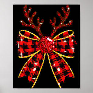 Cute Buffalo Plaid Coquette Bow Reindeer Christmas Poster
