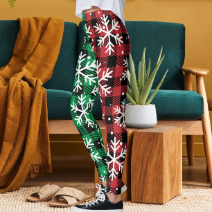 Cute Buffalo Plaid Pattern Snowflakes Christmas Leggings