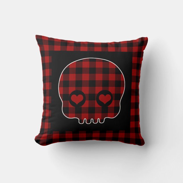 Cute Buffalo Plaid Skull Cushion (Front)