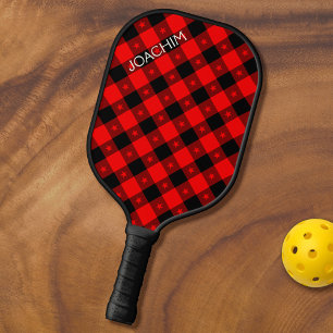 Cute Buffalo Plaid With Stars Name To Personalise Pickleball Paddle