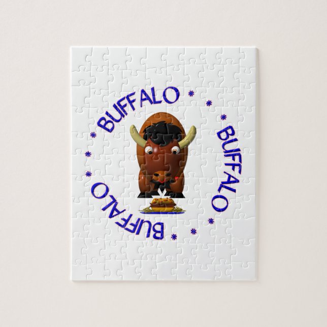 Cute Buffalo with Beef on Weck and Buffalo Wings Jigsaw Puzzle (Vertical)