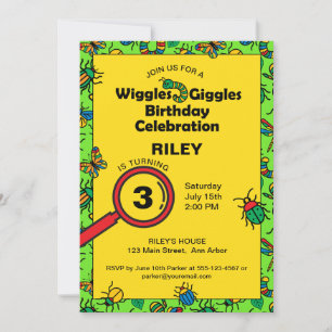 Cute Bug and Insect Kids Birthday Invitation