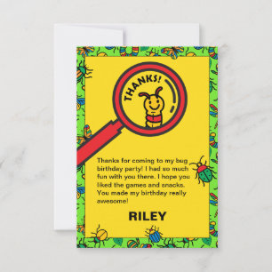 Cute Bug and Insect Kids Birthday Party Thank You Card