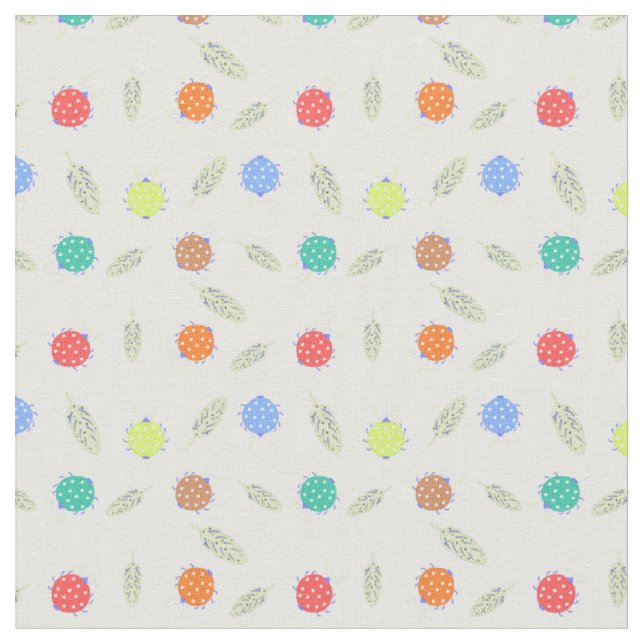 Cute bug and leaves seamless pattern fabric (Close Up)