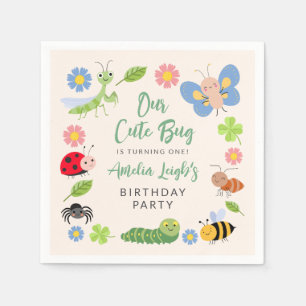 Cute Bug Ladybug Buttefly Kids 1st Birthday Party Napkin