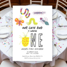 Cute Bug Worm Buttefly Kids 1st Birthday Party