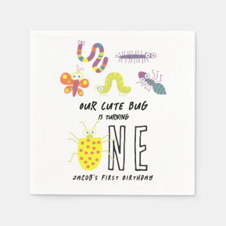Cute Bug Worm Buttefly Kids 1st Birthday Party Napkin
