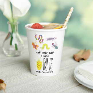 Cute Bug Worm Buttefly Kids 1st Birthday Party Paper Cups