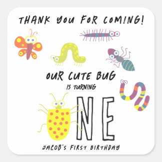 Cute Bug Worm Buttefly Kids Thank you birthday Square Sticker