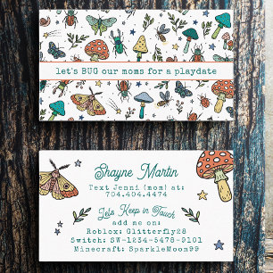 Cute Bugs and Mushrooms Kids Contact Playdate Calling Card