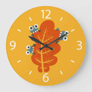 Cute Bugs Eat Autumn Leaf Large Clock