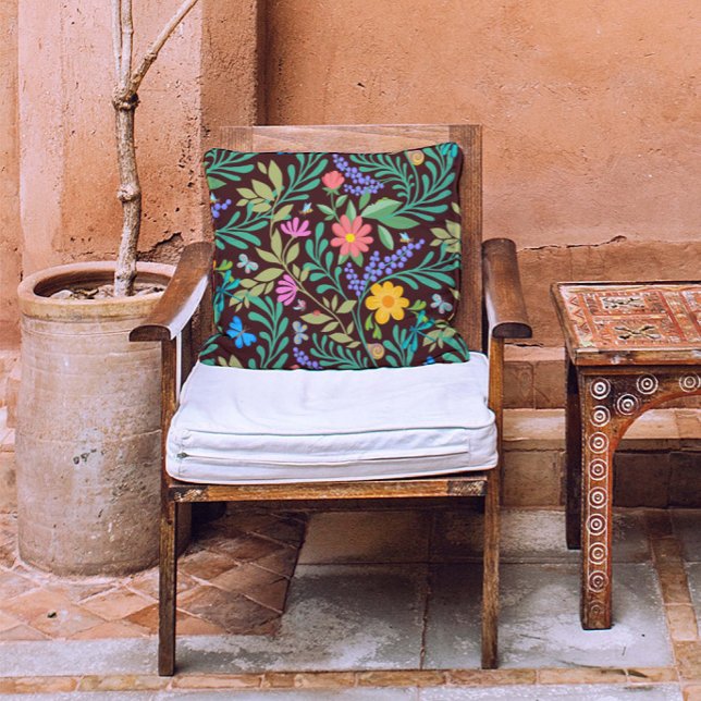 Cute Bugs Funny Floral Spring Summer Brown Pattern Cushion (Creator Uploaded)