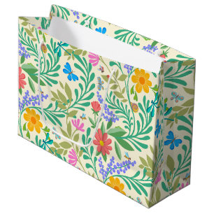 Cute Bugs Funny Floral Spring Summer Pastel Yellow Large Gift Bag