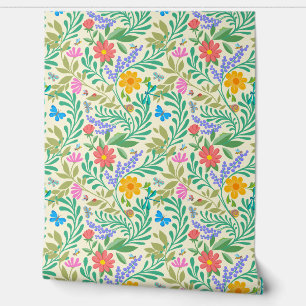 Cute Bugs Funny Floral Spring Summer Pastel Yellow Wallpaper