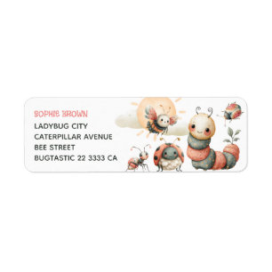 Cute Bugs Pastel Watercolor Nature Return Address  Label