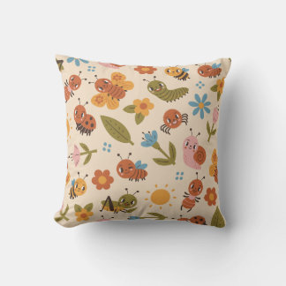 Cute Bugs Pattern Woodland insects for kids Cushion
