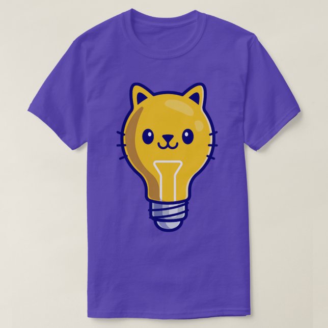 Cute Bulb Cat Cartoon Illustration T-Shirt (Design Front)