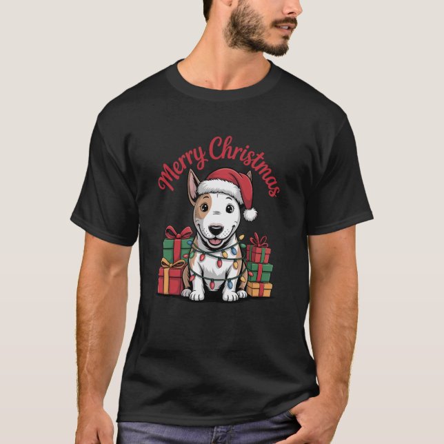 Cute Bull Terrier Christmas Funny Bully Dog Lover  T-Shirt (Front)