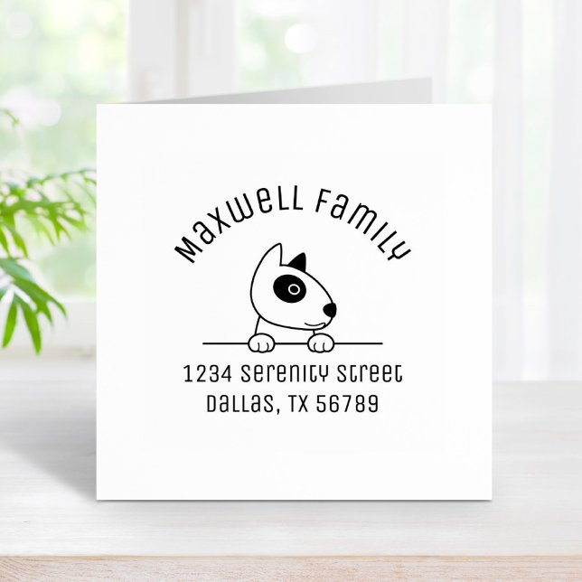 Cute Bull Terrier Dog Arch Family Address 2 Rubber Stamp (Creator Uploaded)