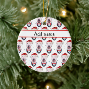 Cute Bull Terrier Dog Christmas Pattern Ceramic Ornament