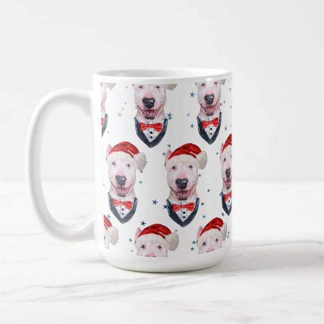 Cute Bull Terrier Dog Christmas Pattern Coffee Mug (Left)