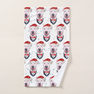 Cute Bull Terrier Dog Christmas Pattern Hand Towel